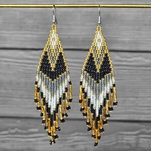 Brie Boho Earrings Beaded Fringe Handmade Jewelry Boheme Black